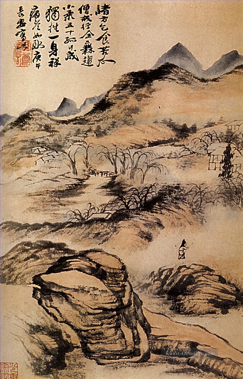 Shitao gehen auf den kalten Pfaden 1690 alte China Tinte Ölgemälde